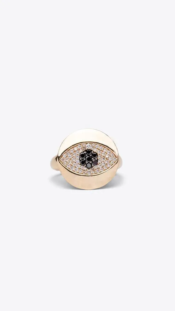 14k Yellow Gold Evil Eye Ring with Saphire Center