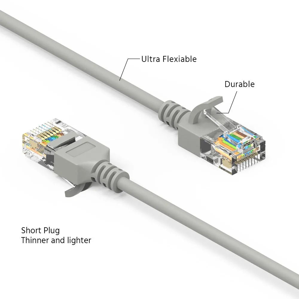 15Ft Cat6A UTP Slim Ethernet Network Booted Cable 28AWG Gray