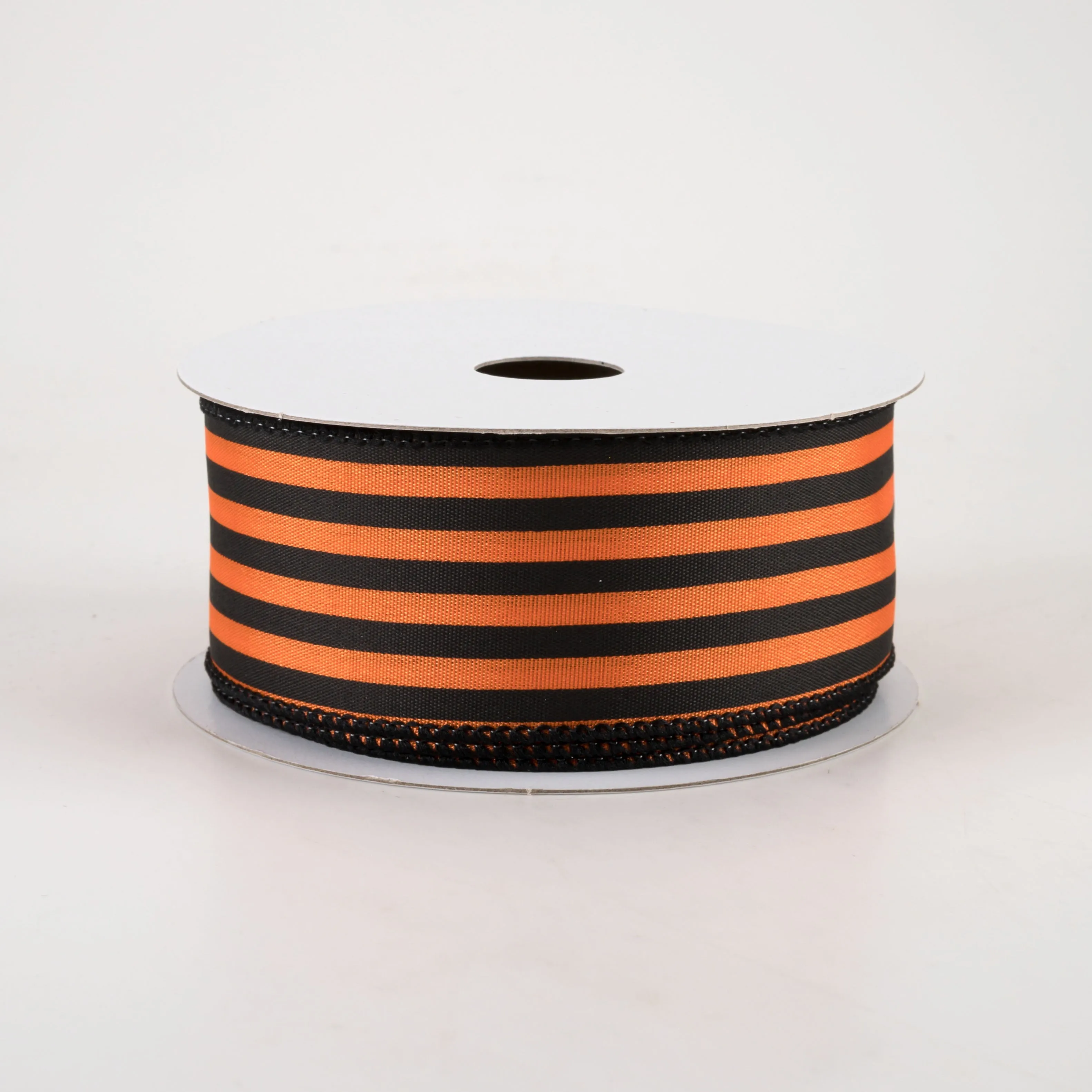 1.5" Cabana Stripes Ribbon: Black on Orange Satin (10 Yards)