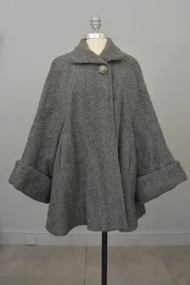 1940s Grey Boucle Swing Coat with Cuffed Bell Sleeves