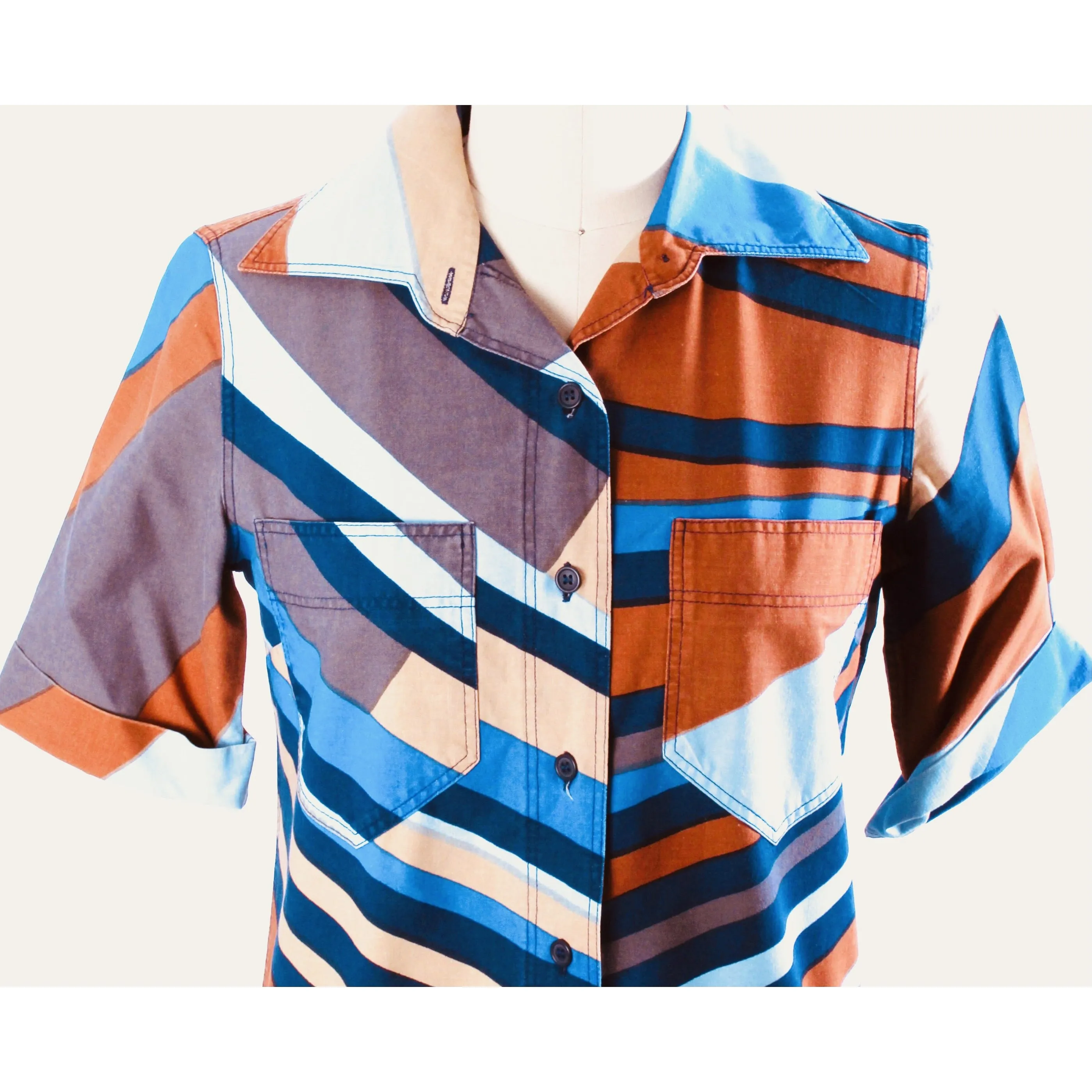 1960s VTG Marimekko Finnish Designer Shirt Colorful Abstract Sz 38/10 S/M