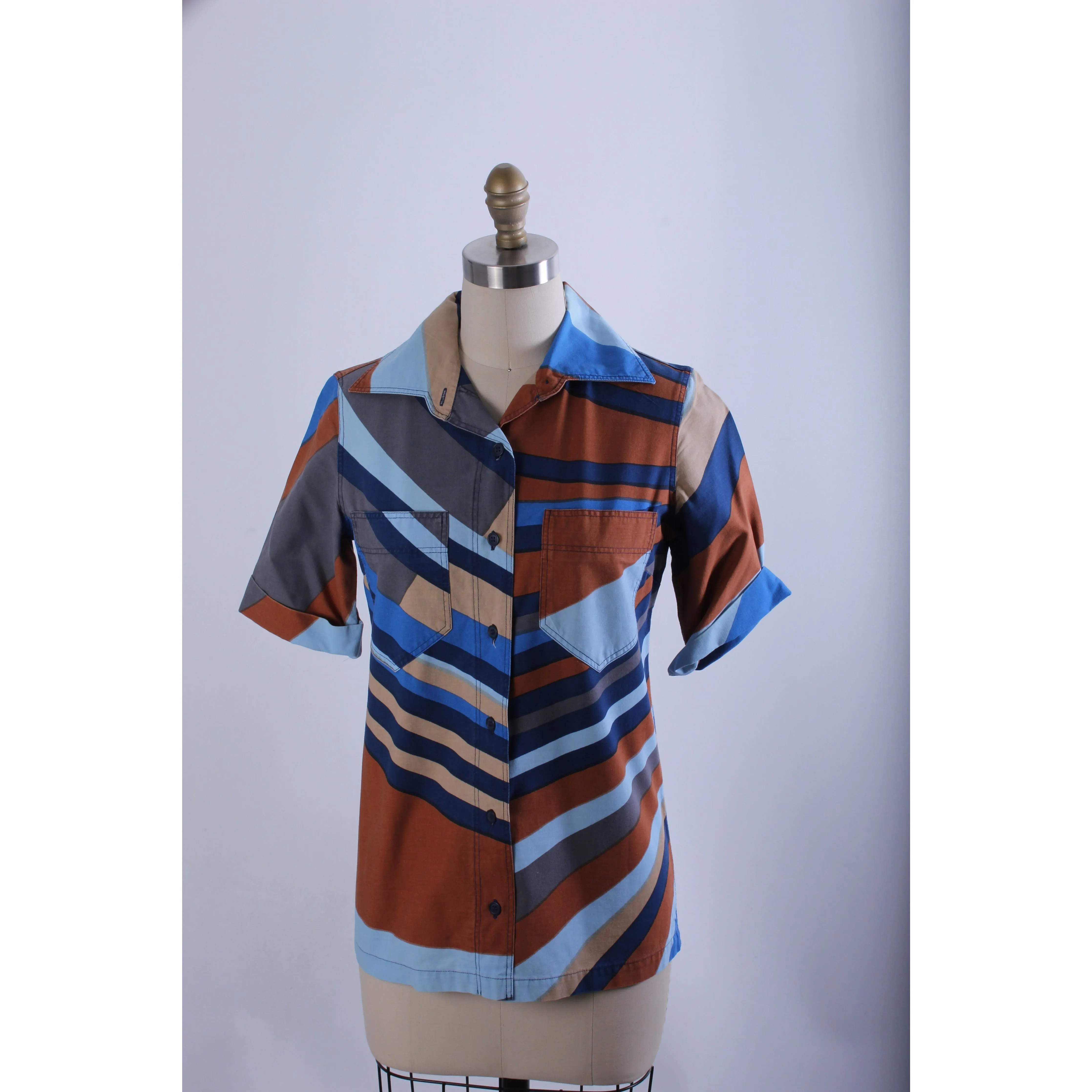 1960s VTG Marimekko Finnish Designer Shirt Colorful Abstract Sz 38/10 S/M