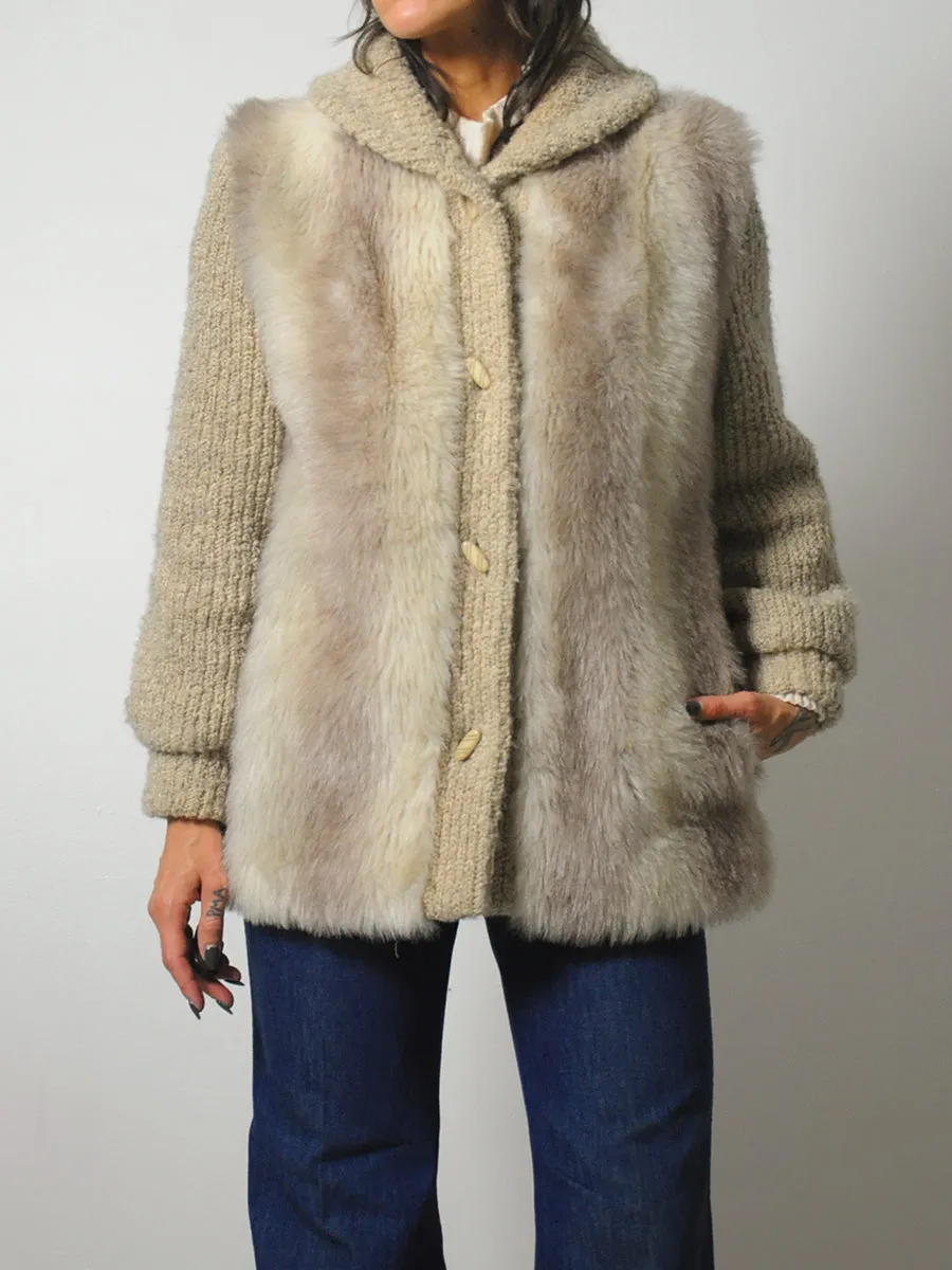 1970's Oatmeal Knit & Faux Fur Coat