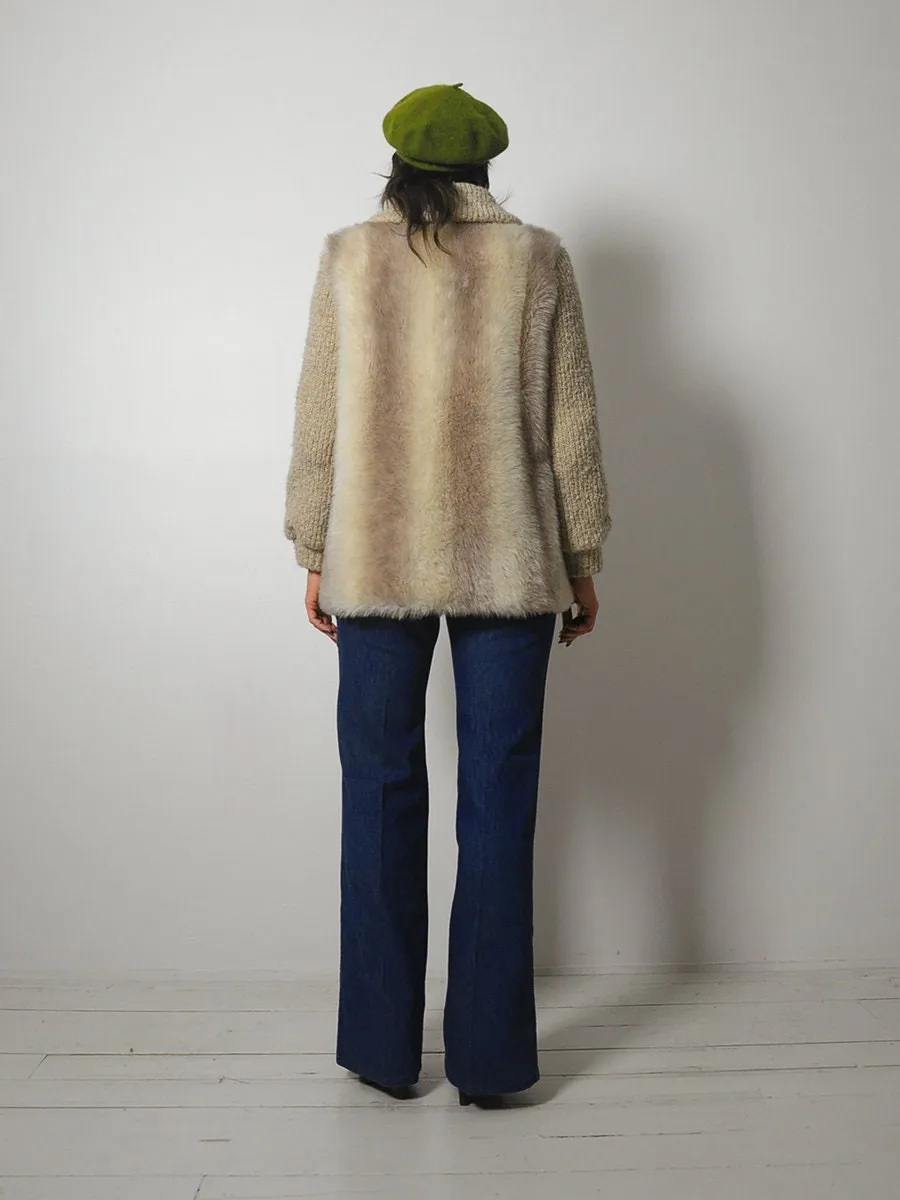 1970's Oatmeal Knit & Faux Fur Coat