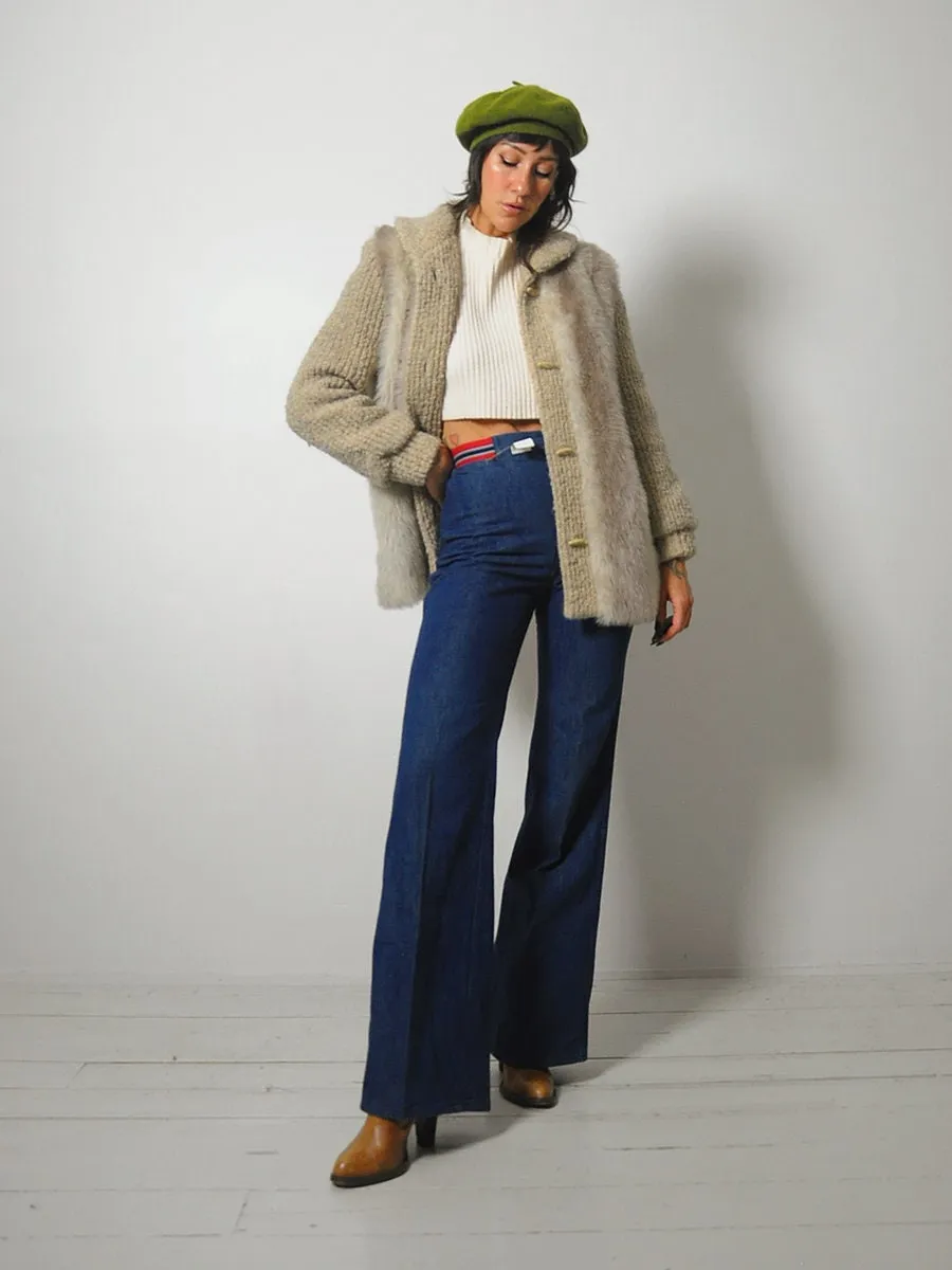 1970's Oatmeal Knit & Faux Fur Coat