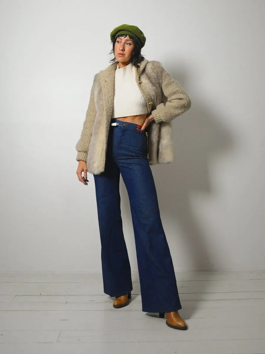 1970's Oatmeal Knit & Faux Fur Coat