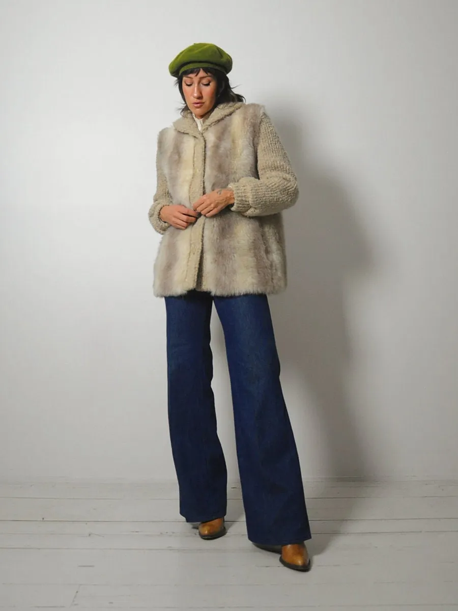 1970's Oatmeal Knit & Faux Fur Coat