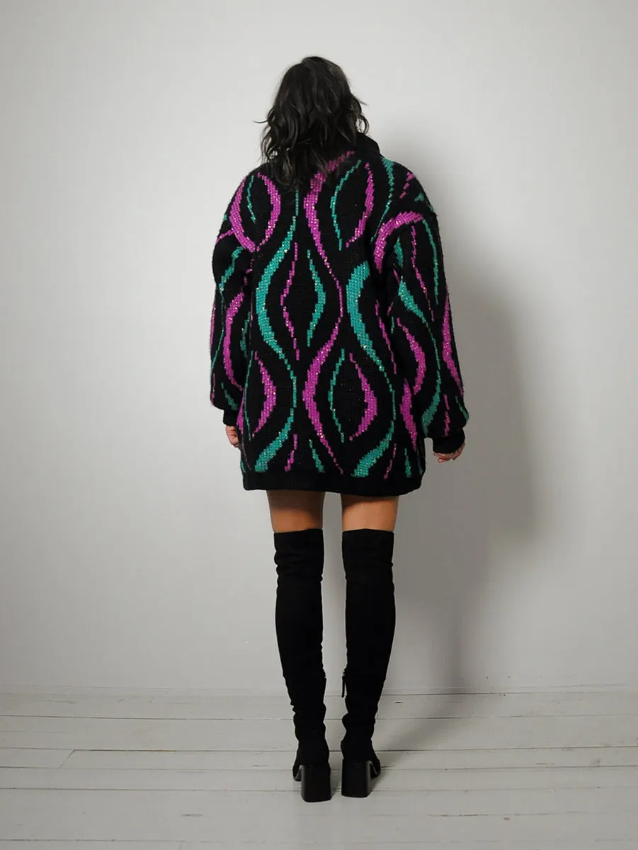 1980's Abstract Metallic Knit Sweater Coat