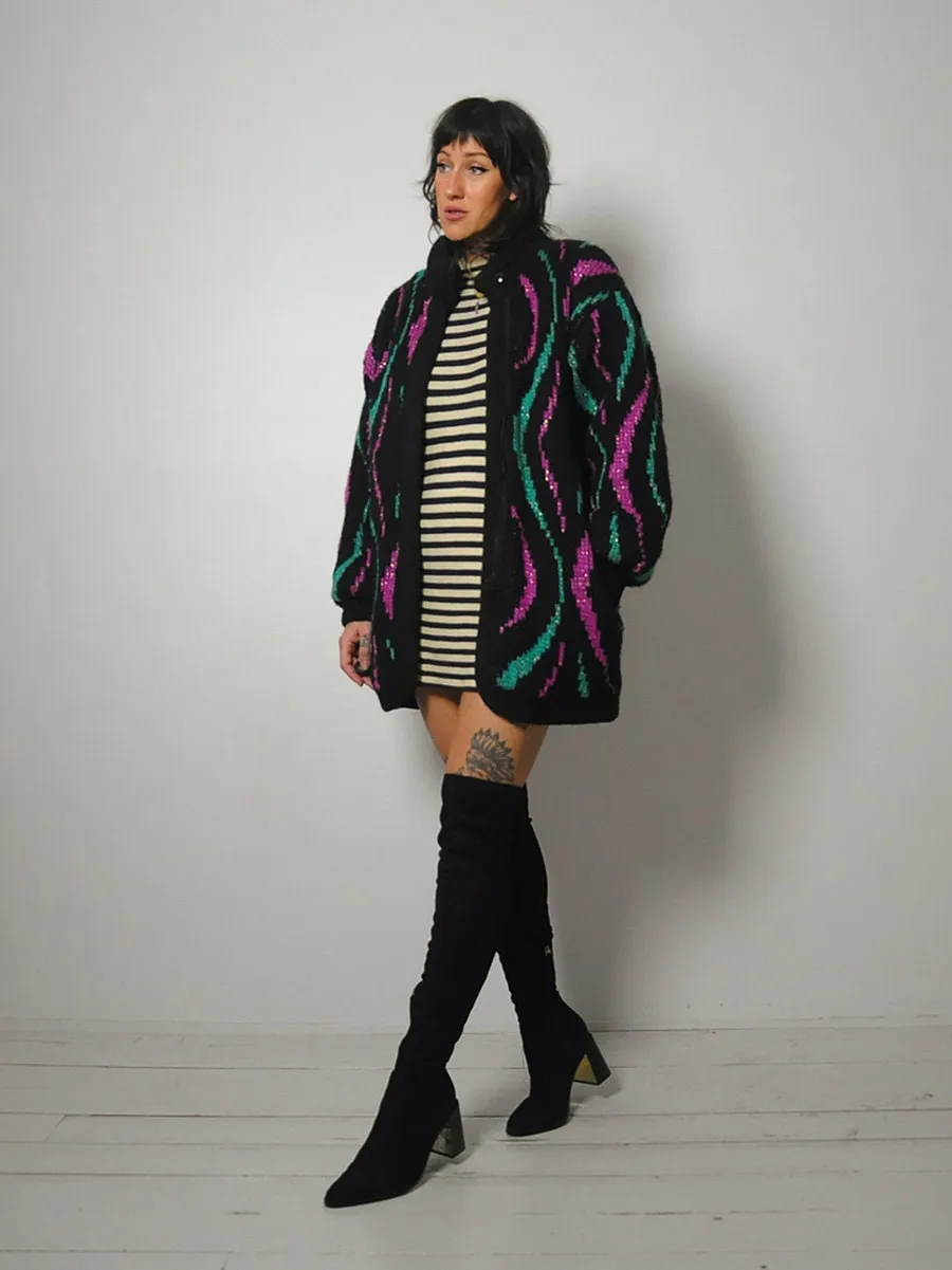 1980's Abstract Metallic Knit Sweater Coat