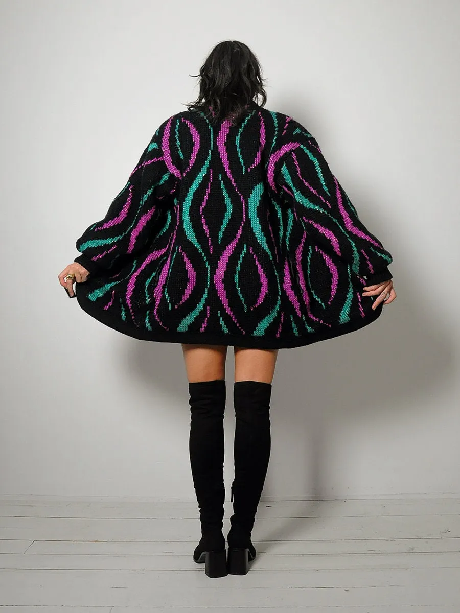 1980's Abstract Metallic Knit Sweater Coat