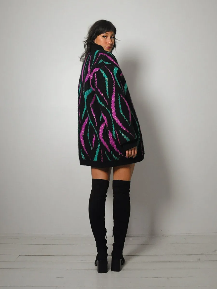 1980's Abstract Metallic Knit Sweater Coat