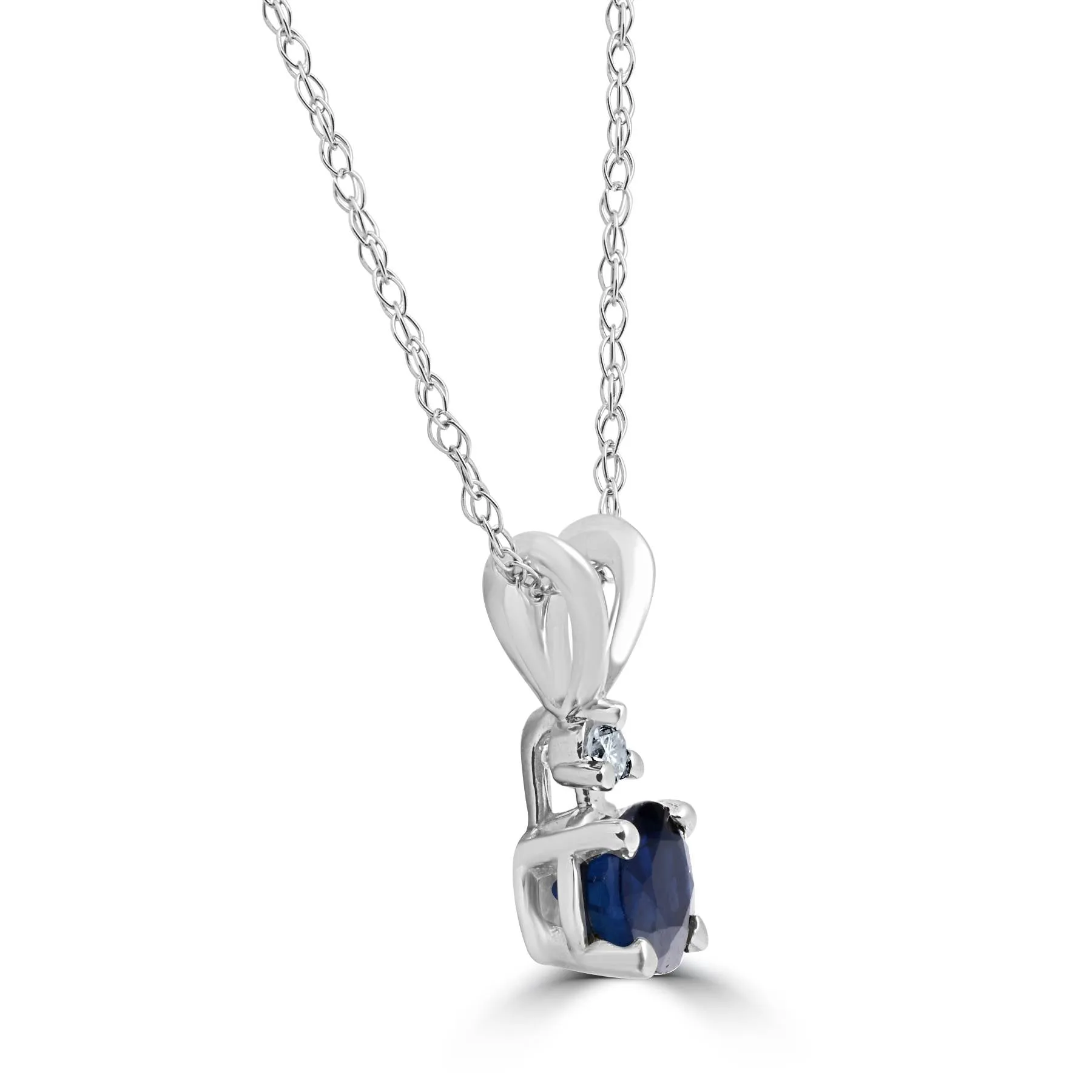 1ct TW Blue Sapphire & Diamond Solitaire Pendant 14K White Gold