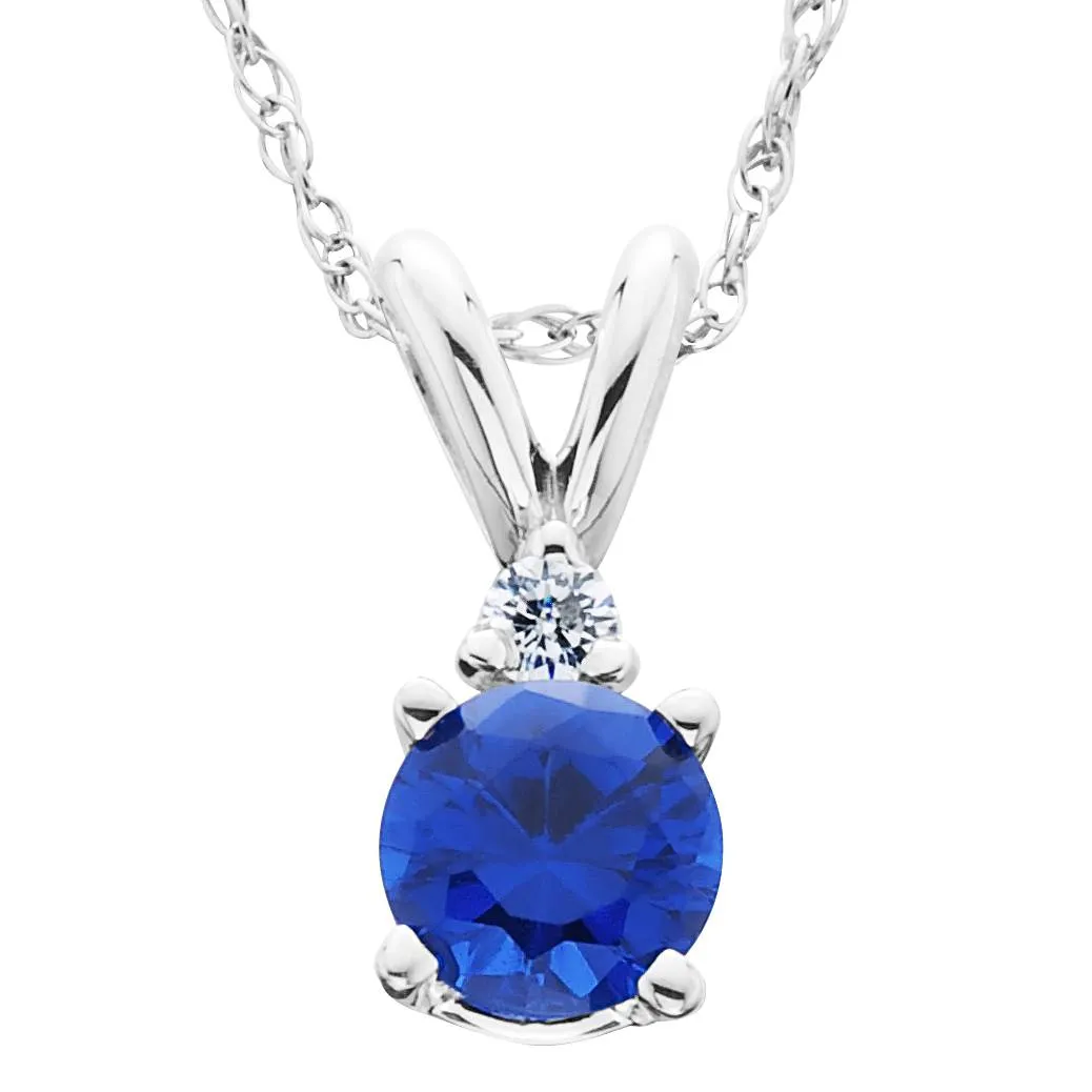 1ct TW Blue Sapphire & Diamond Solitaire Pendant 14K White Gold