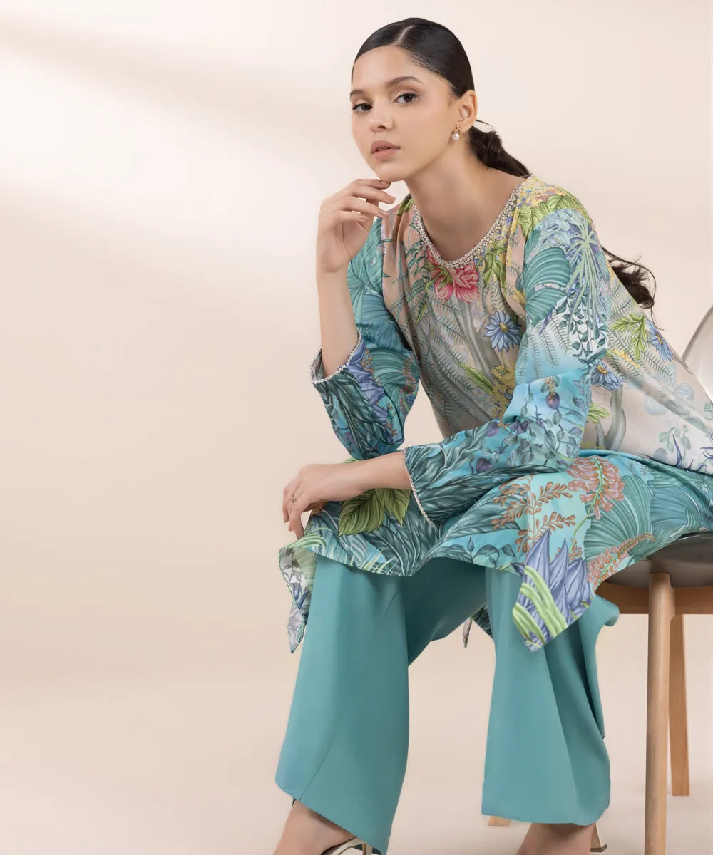 2 Piece - Embellished Silk Suit