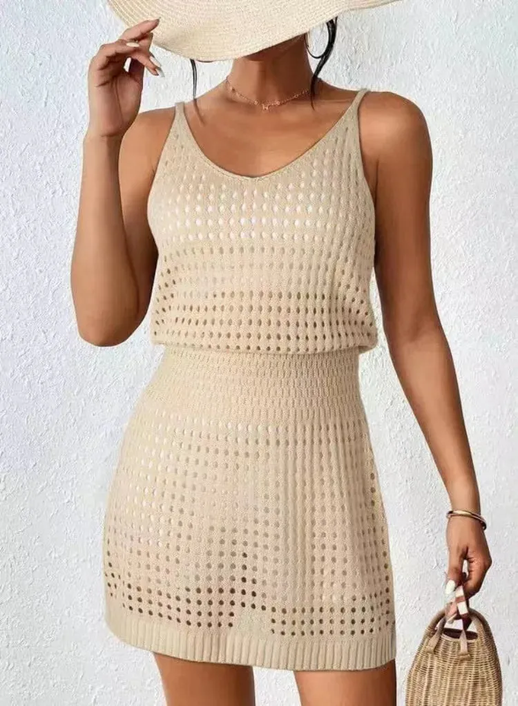 2024 Cover Up Swimwear Crochet Hollow Out Knitted Beach Bathing Suit Dress