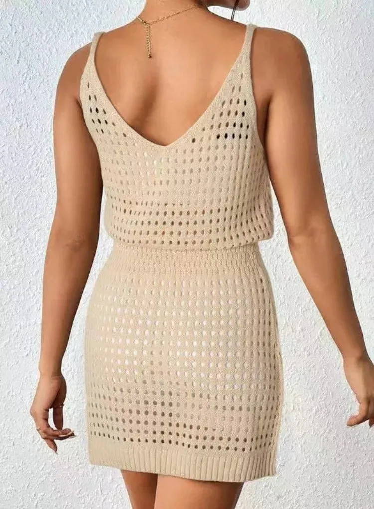 2024 Cover Up Swimwear Crochet Hollow Out Knitted Beach Bathing Suit Dress