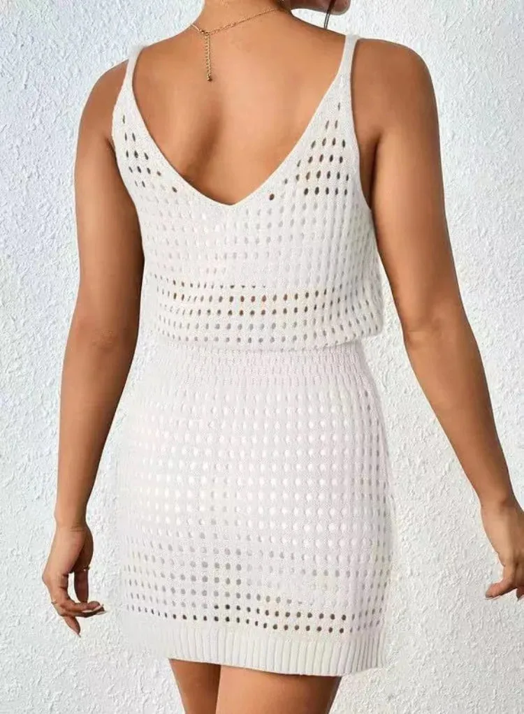 2024 Cover Up Swimwear Crochet Hollow Out Knitted Beach Bathing Suit Dress