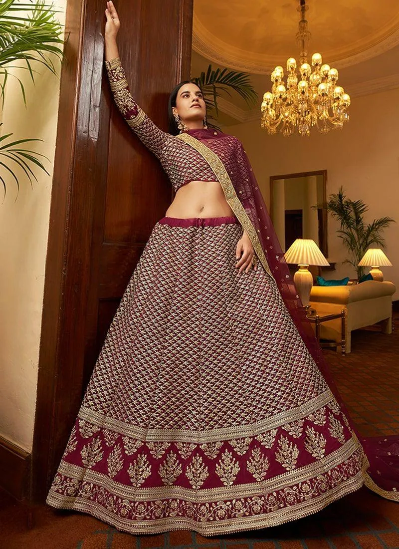 Adorable Look Maroon Color Dori And Sequins Base Wedding Wear Lehenga Choli