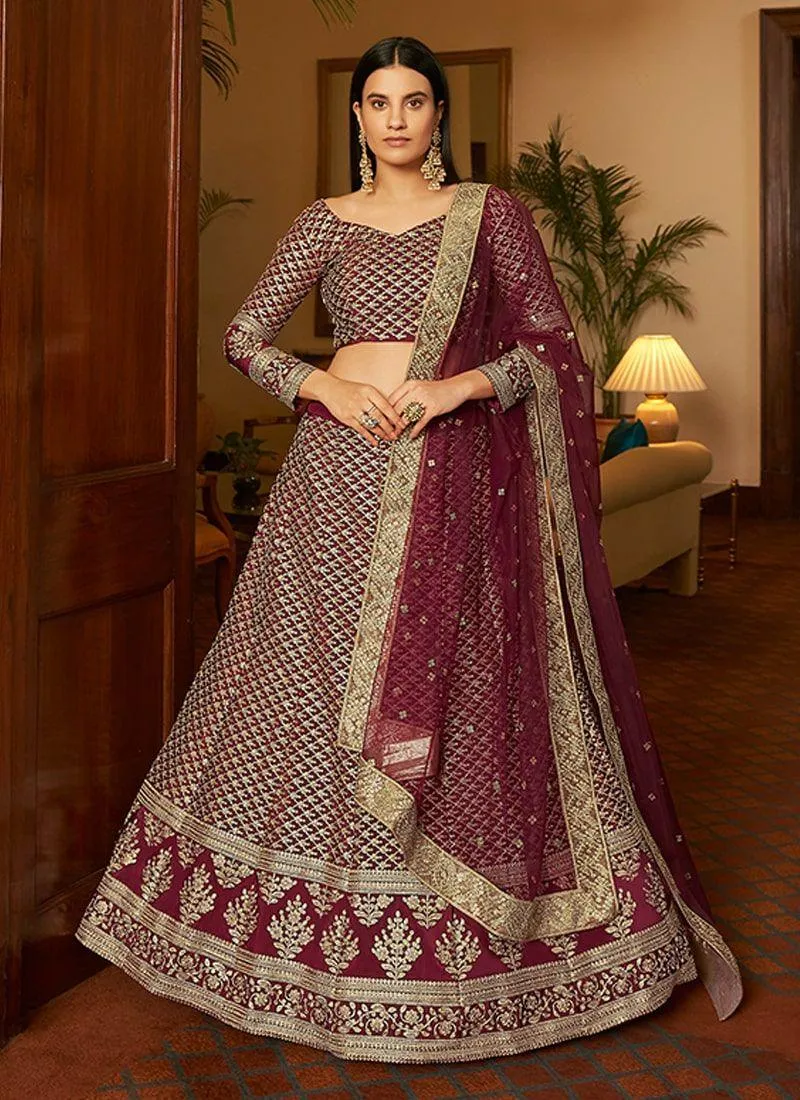 Adorable Look Maroon Color Dori And Sequins Base Wedding Wear Lehenga Choli