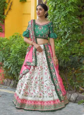 Alluring Off-White Color Silk Base Lehenga Choli With Resham Work