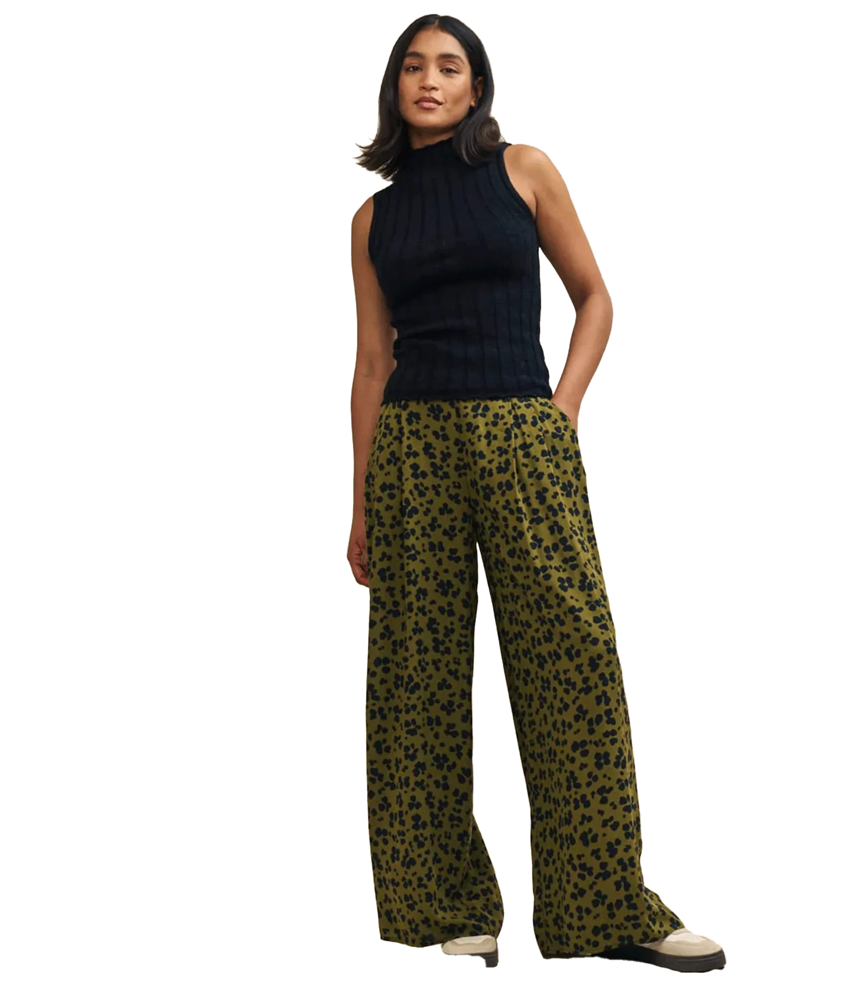 Animal Print Full Length Wide Leg Zeena Trousers - Green