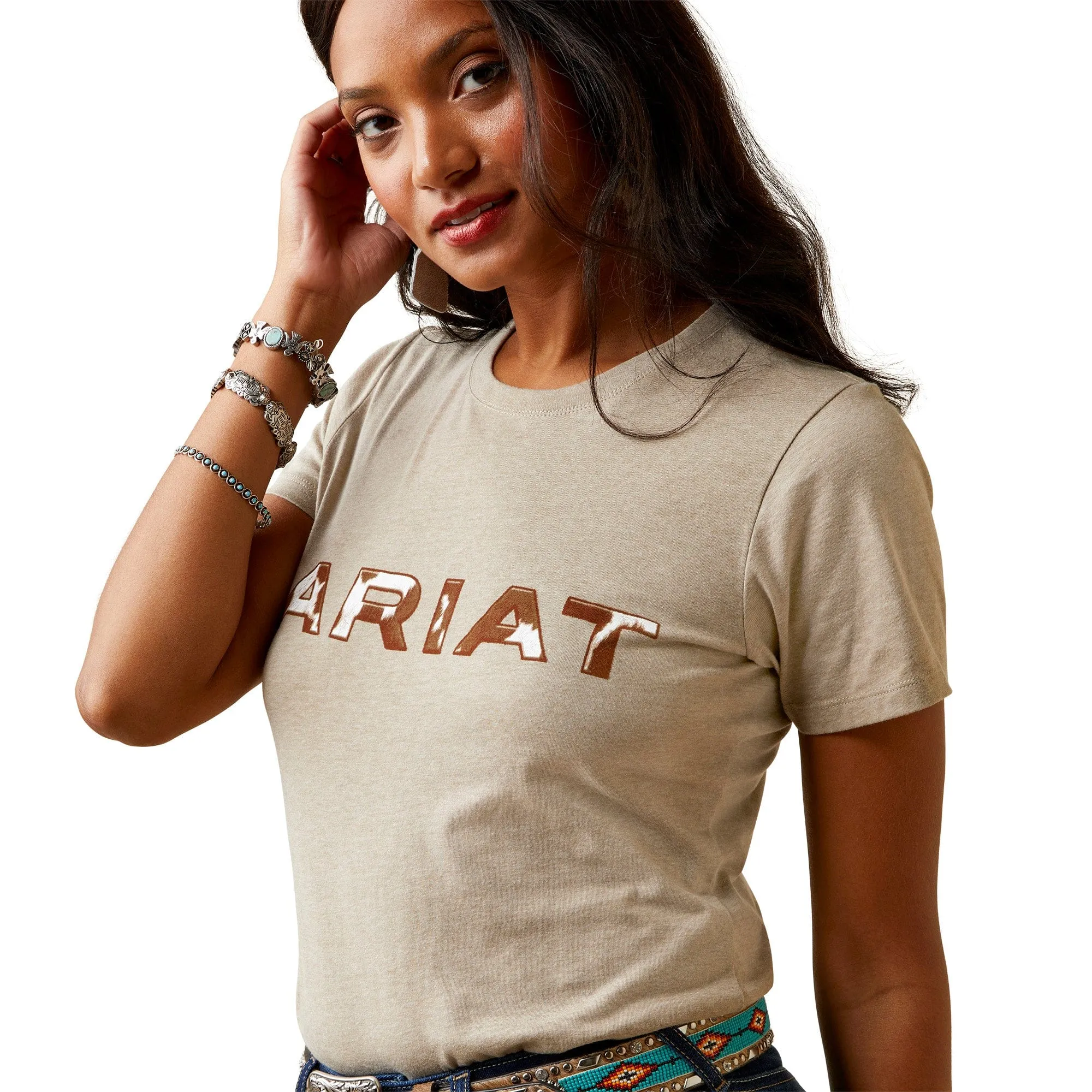 Ariat Women's Cowhide Oatmeal Logo Short Sleeve T-Shirt 10045453