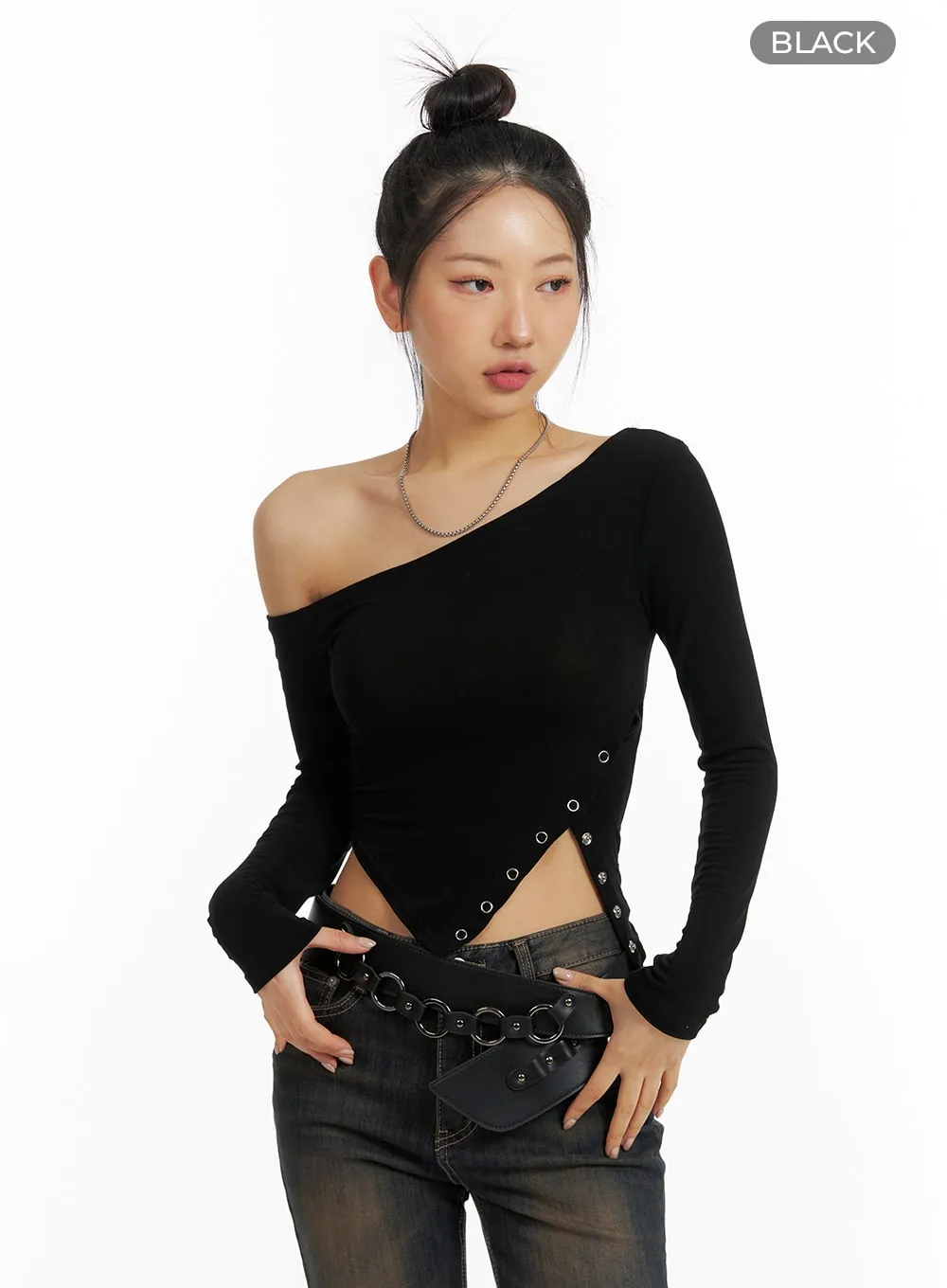 Asymmetrical One-Shoulder Side Cut Long Sleeve CF416