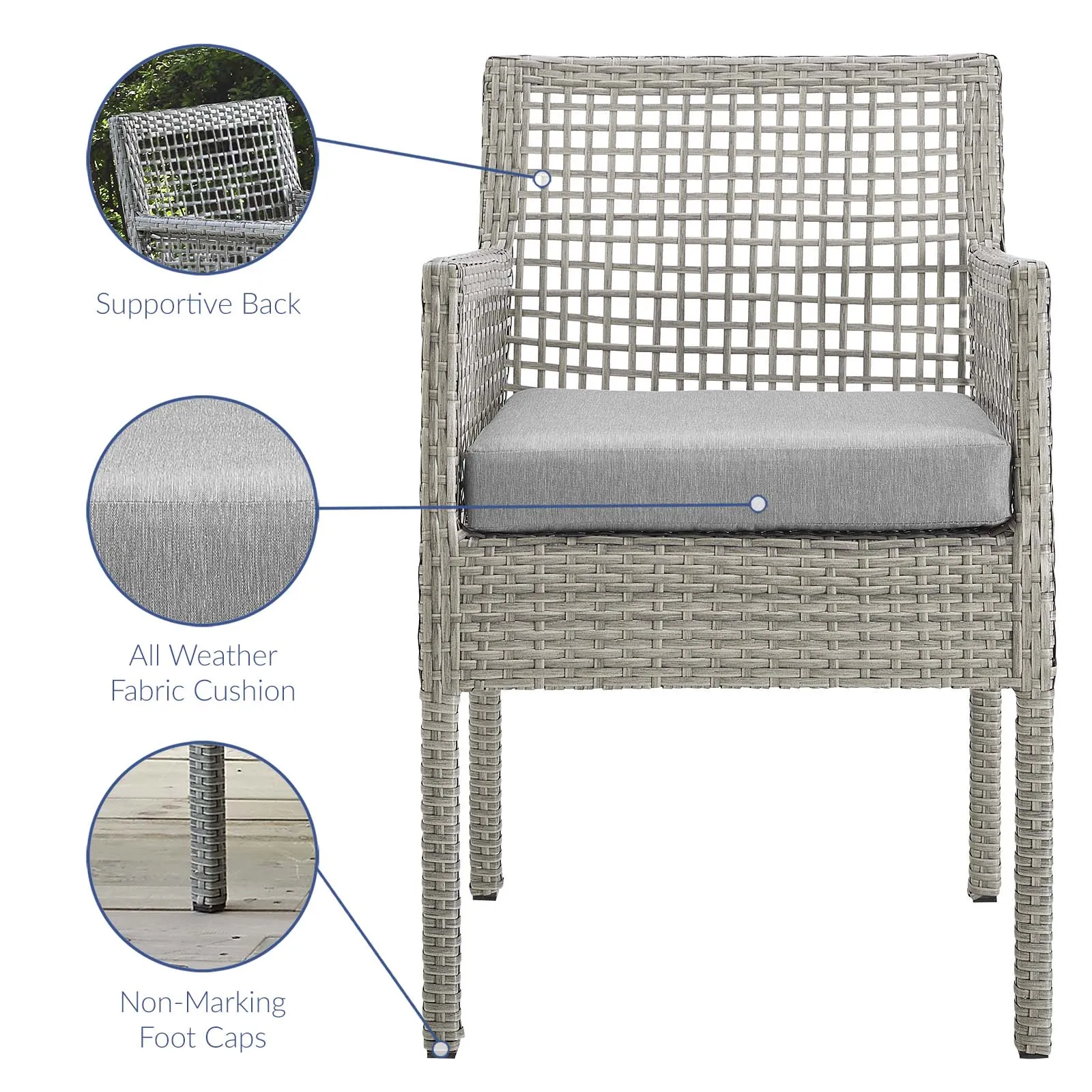 Aura Dining Armchair Outdoor Patio Wicker Rattan Set of 4 by Modway