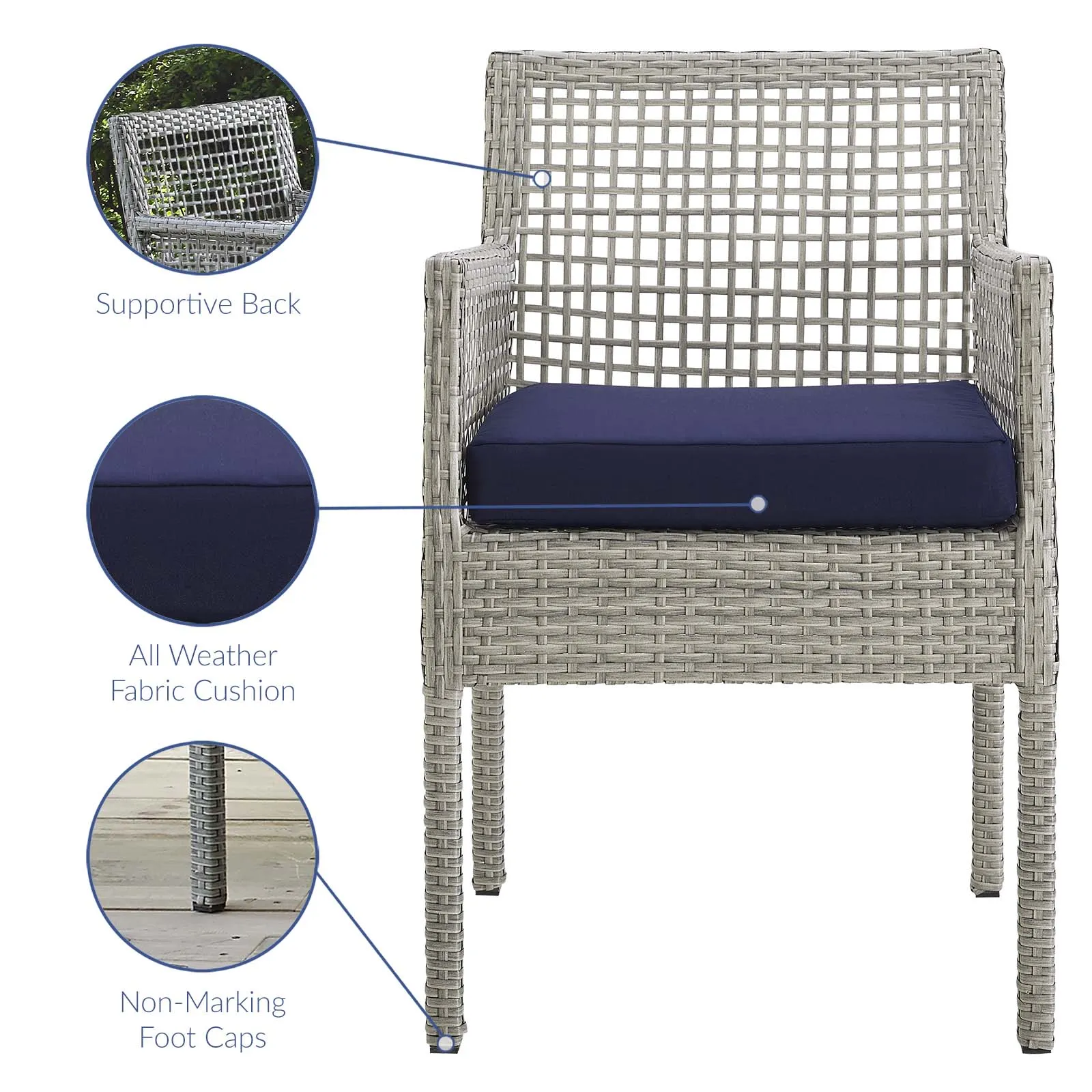 Aura Dining Armchair Outdoor Patio Wicker Rattan Set of 4 by Modway