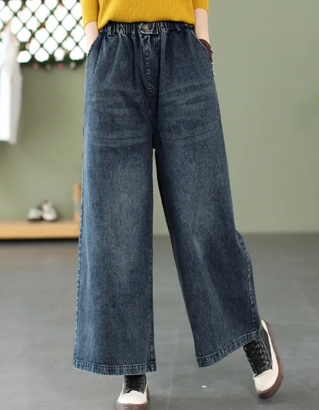 Autumn Simple Wide Leg Denim Pants