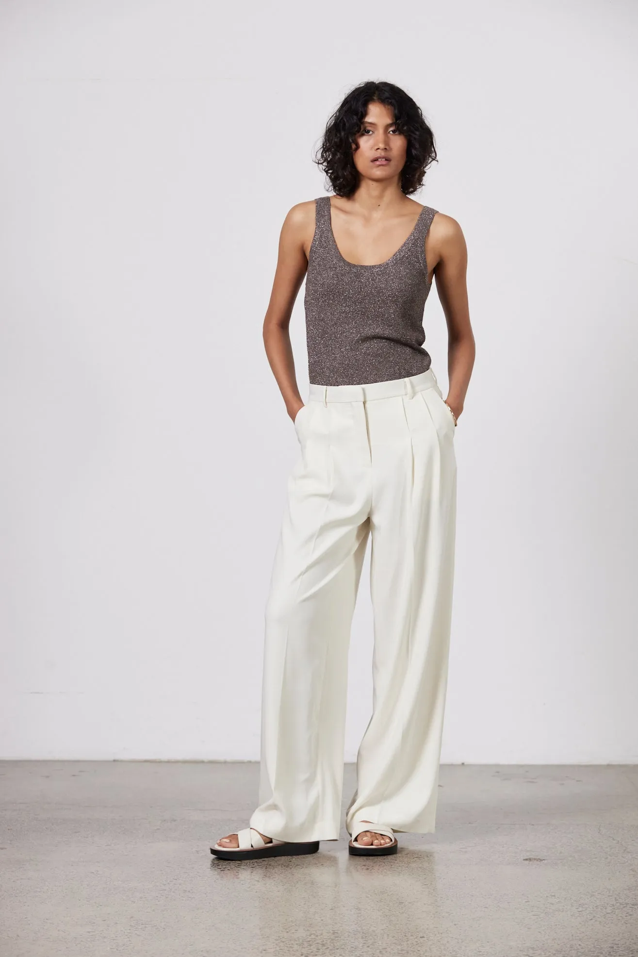 Ava Wide Leg Pant - Ecru