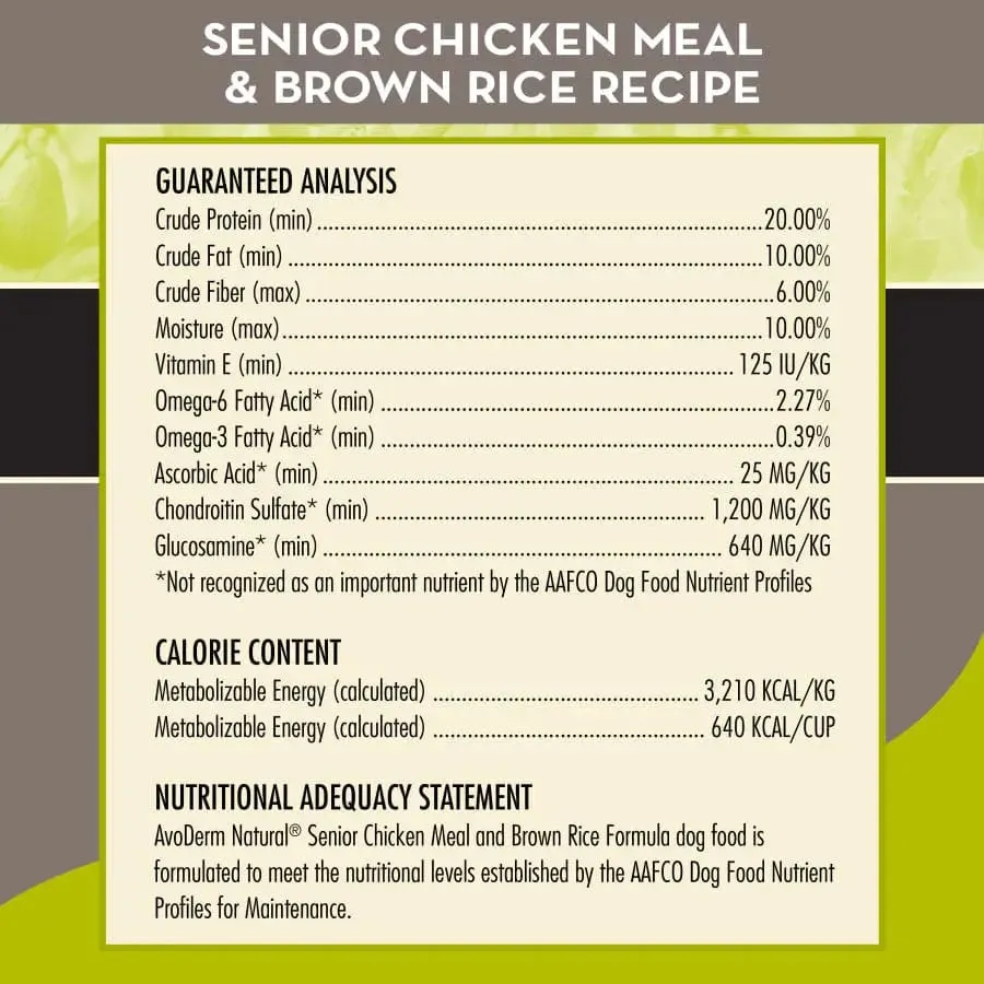 AvoDerm Natural Chicken Meal & Brown Rice Senior Dry Dog Food