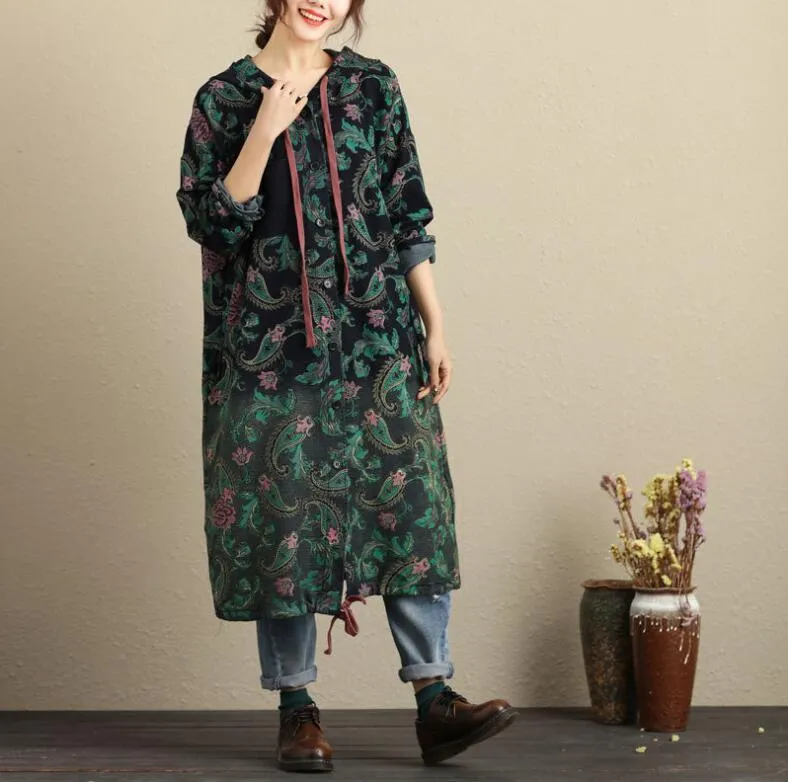 BABAKUD Loose Hooded Gradient Printed Cotton Coat