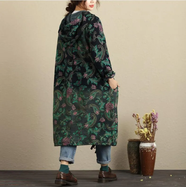 BABAKUD Loose Hooded Gradient Printed Cotton Coat