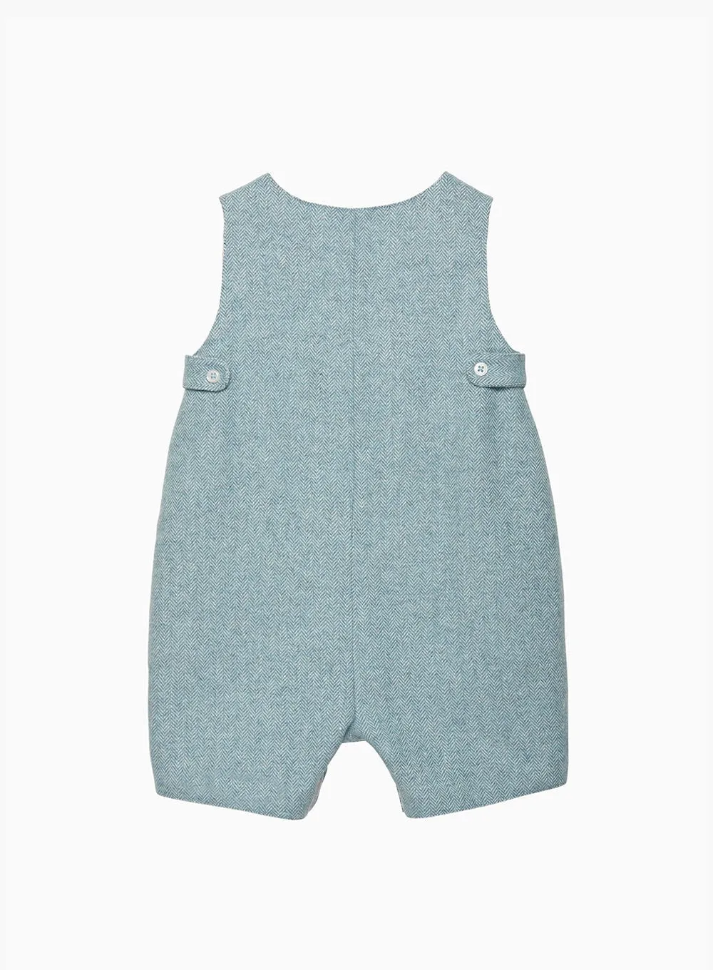 Baby Archie Romper in Pale Blue Herringbone