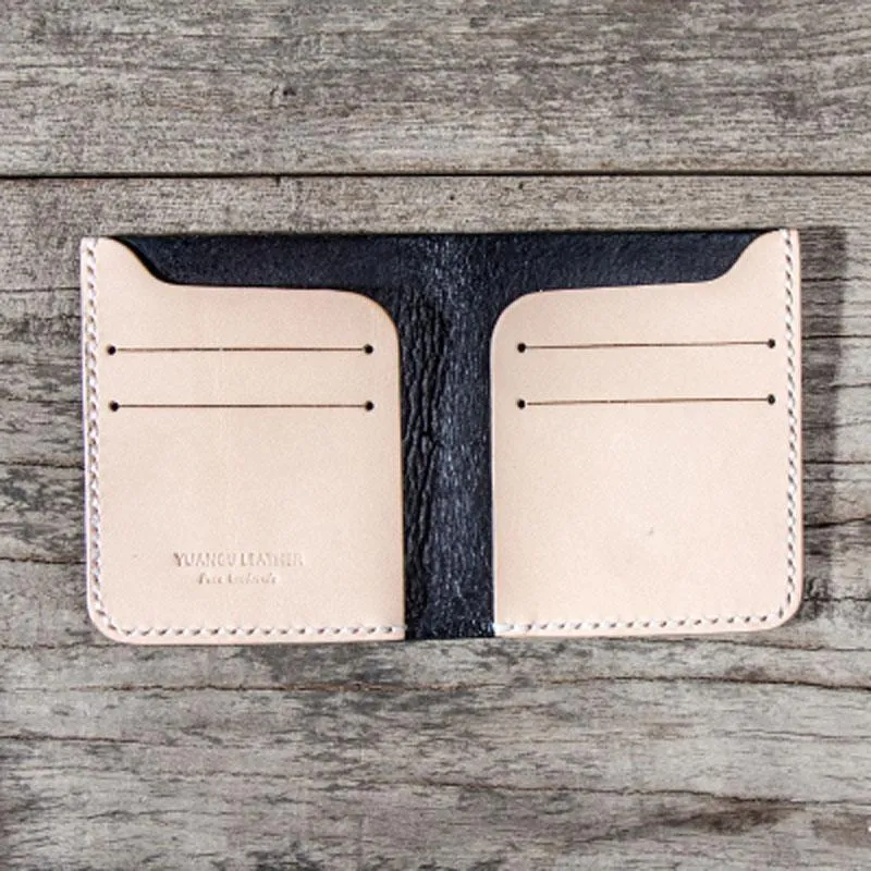 Beige Leather Men Slim Small Wallet Bifold billfold Wallet for Men