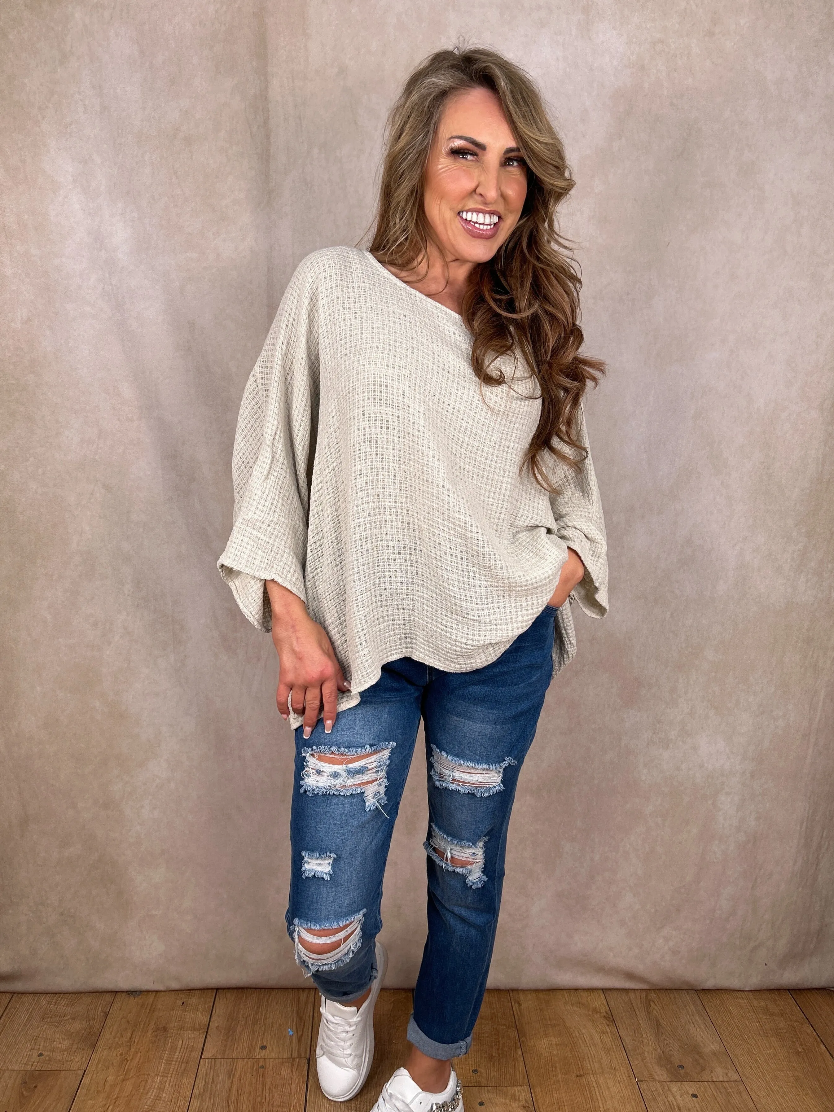 Belinda Batwing Waffle Top