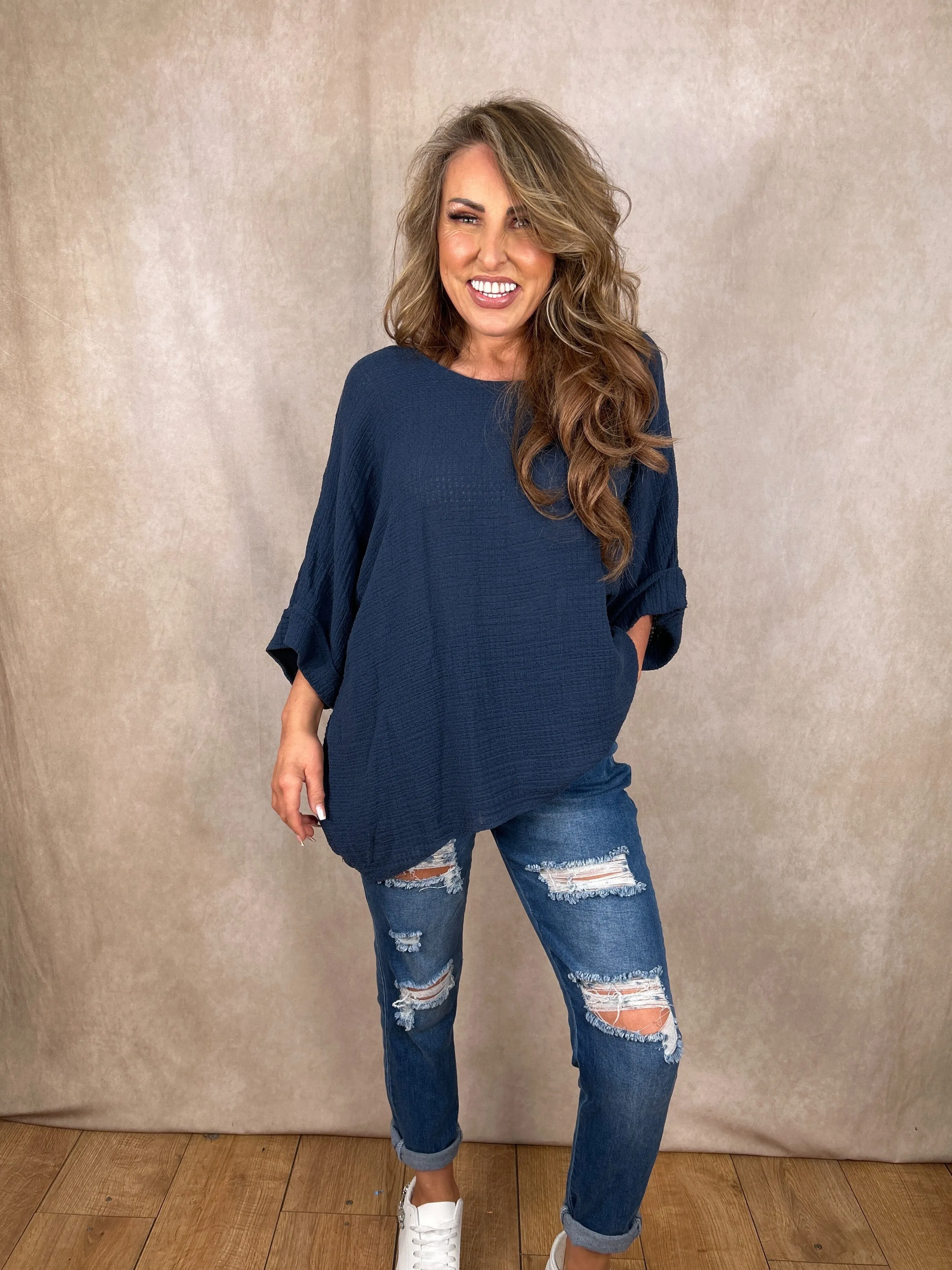 Belinda Batwing Waffle Top