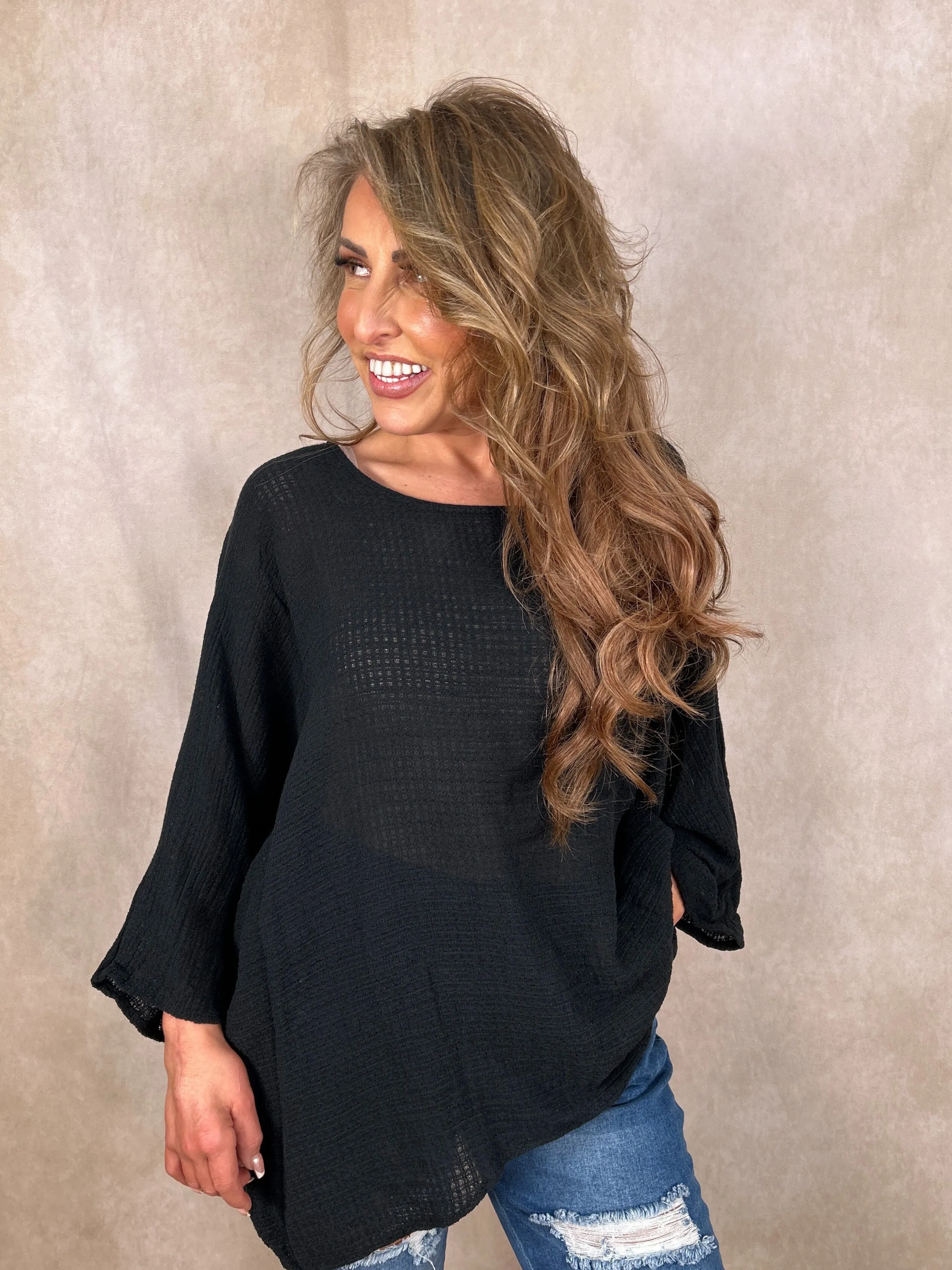 Belinda Batwing Waffle Top