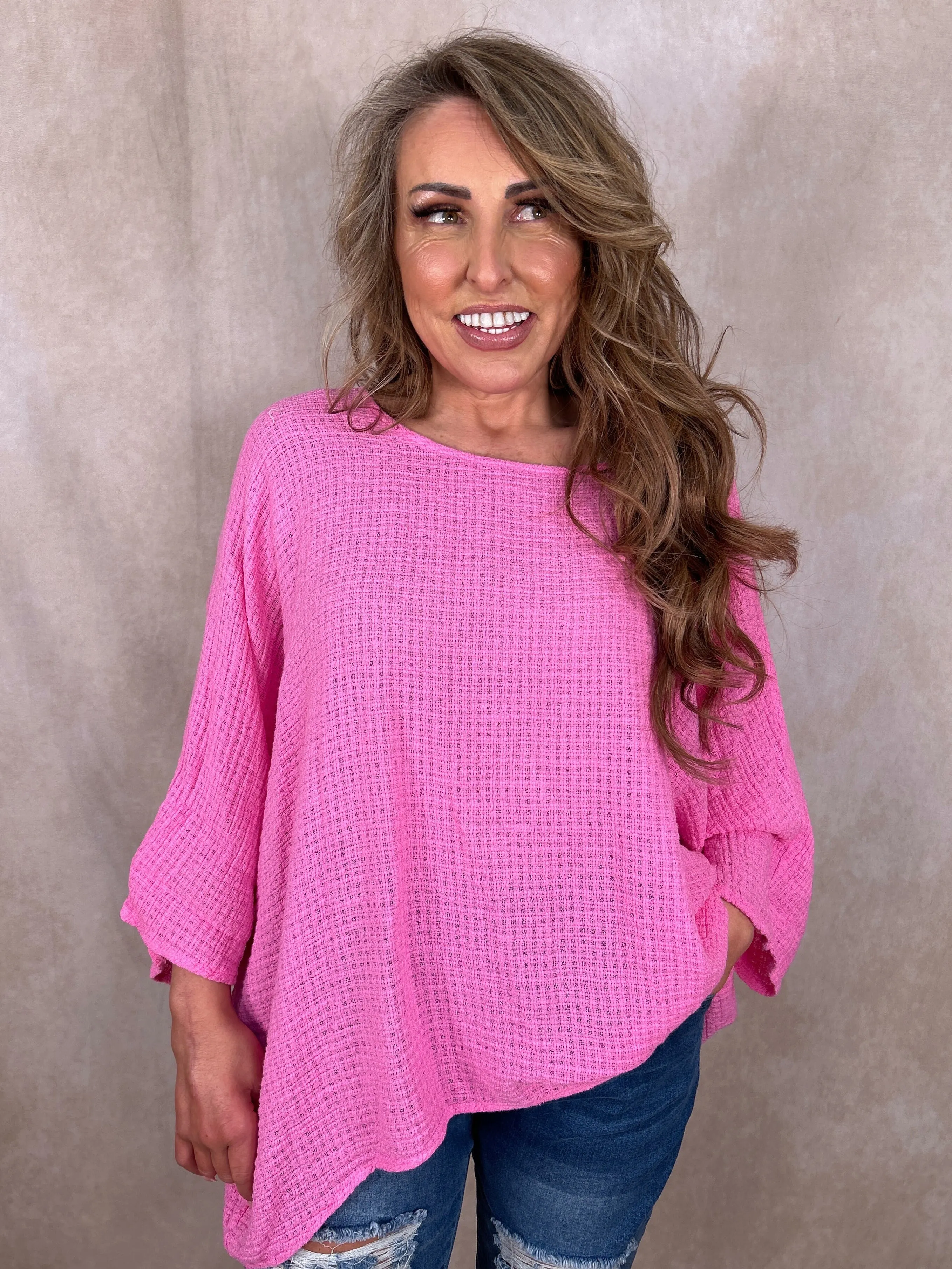 Belinda Batwing Waffle Top