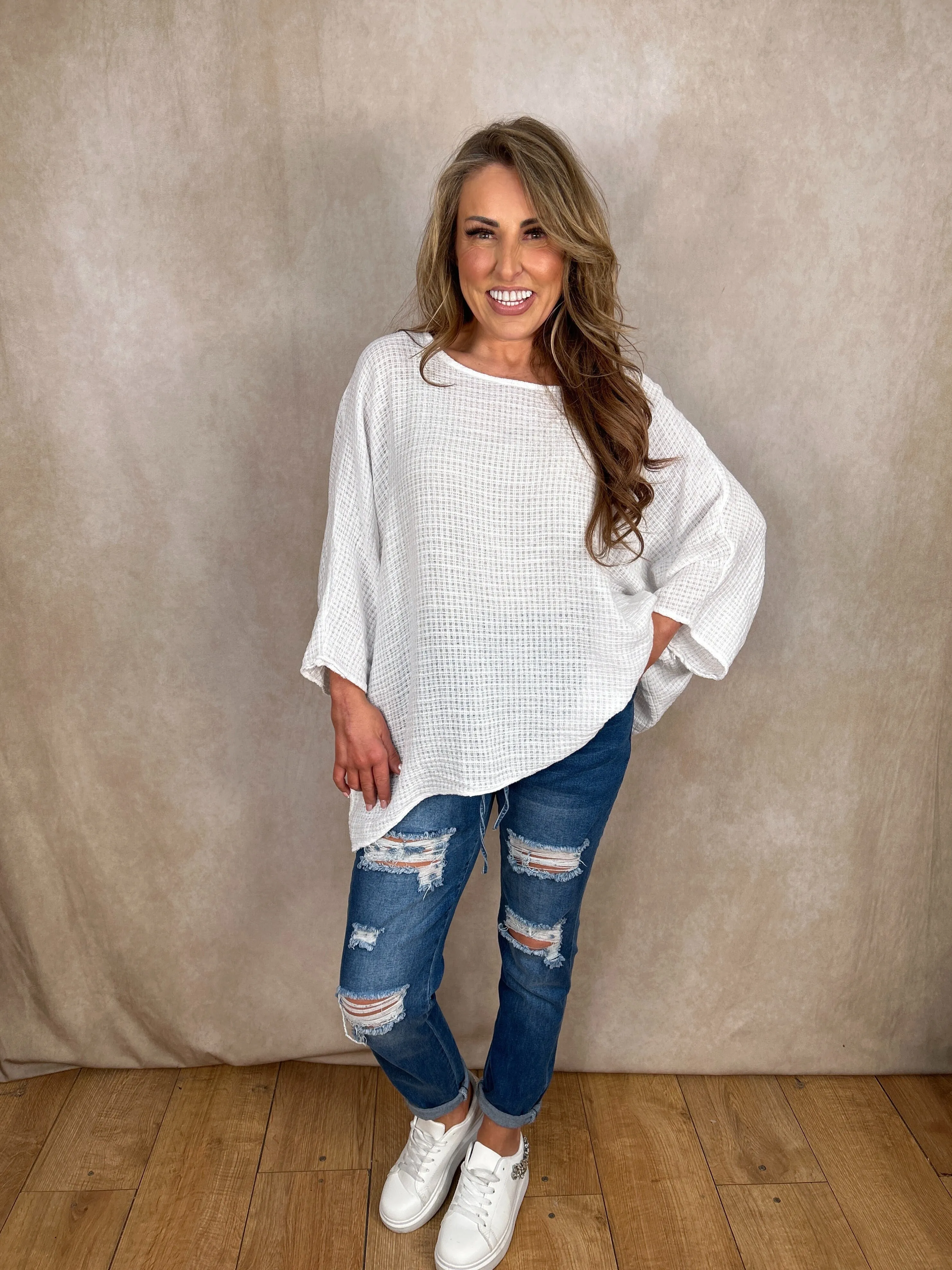 Belinda Batwing Waffle Top