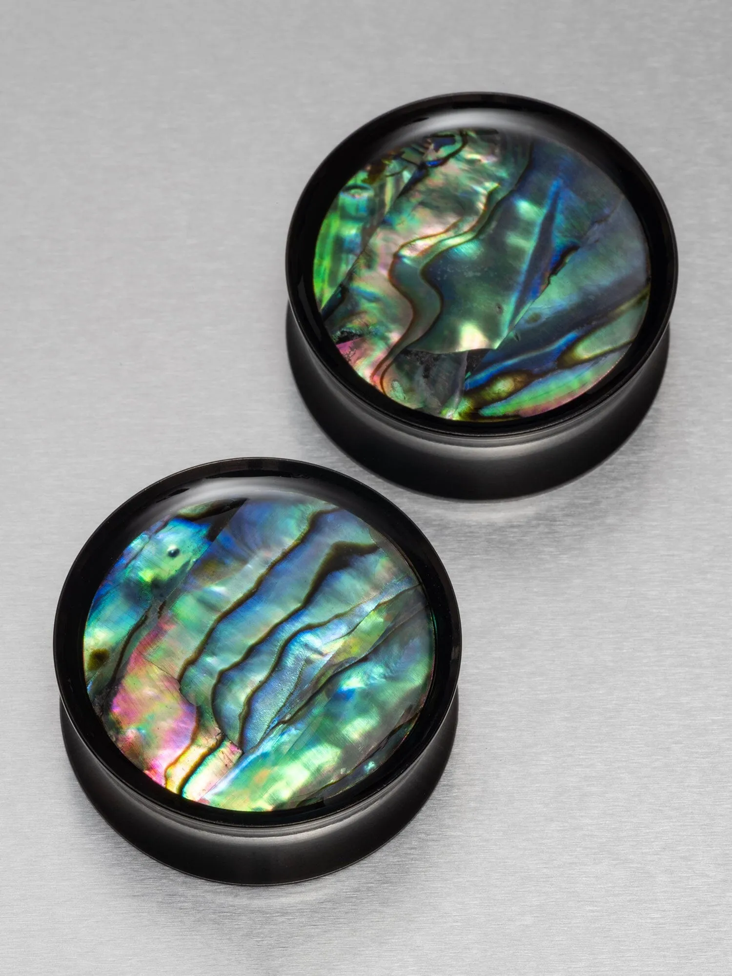 Black Abalone Inlay Double Flared Saddle Steel Plugs