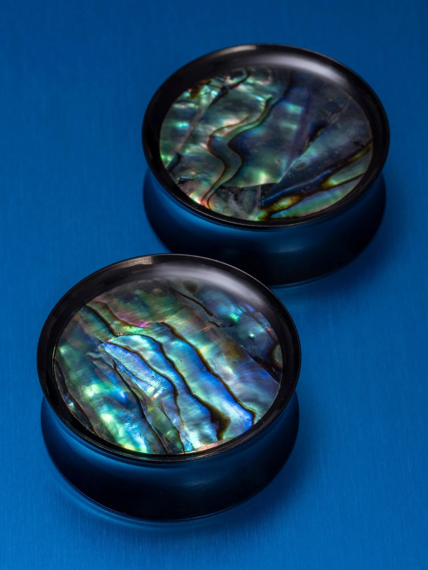 Black Abalone Inlay Double Flared Saddle Steel Plugs