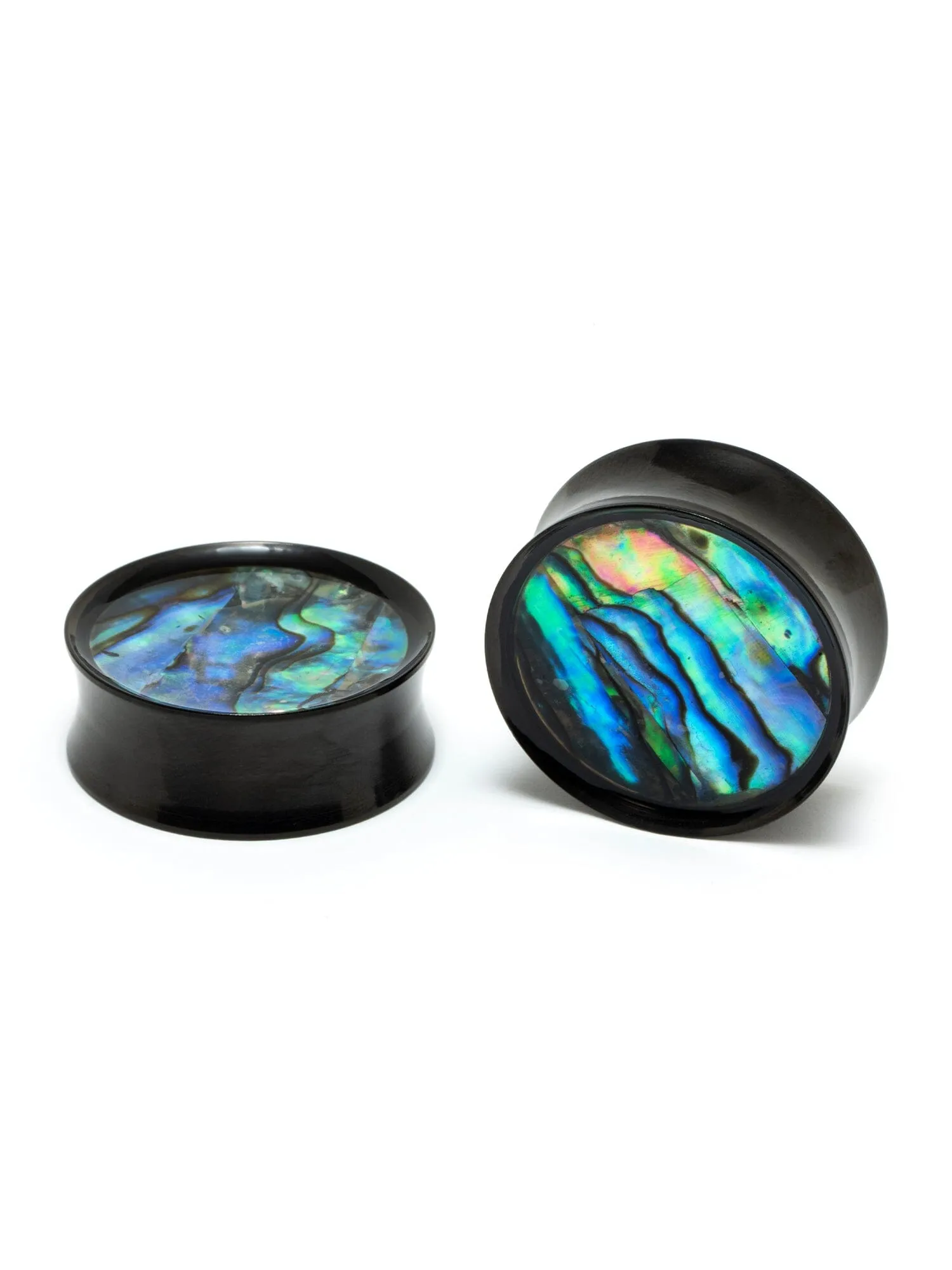 Black Abalone Inlay Double Flared Saddle Steel Plugs