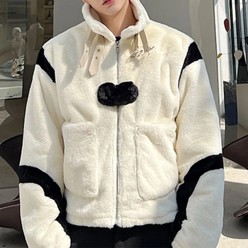 Black and White Stitching Contrast Color Coat