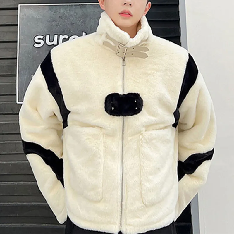 Black and White Stitching Contrast Color Coat