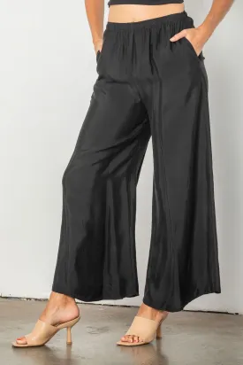 Black Wide Leg Elastic Waist Pant