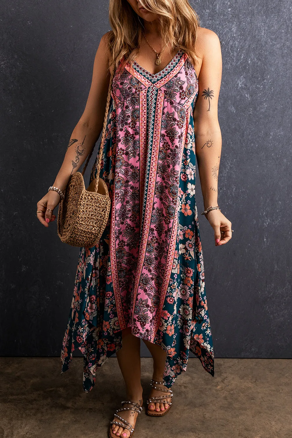 Bohemian Floral Patchwork Print Long Sundress