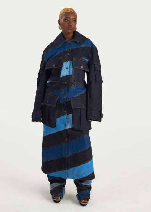 Boyedoe Kuntunkununku Unisex Patchwork Denim Trench Coat