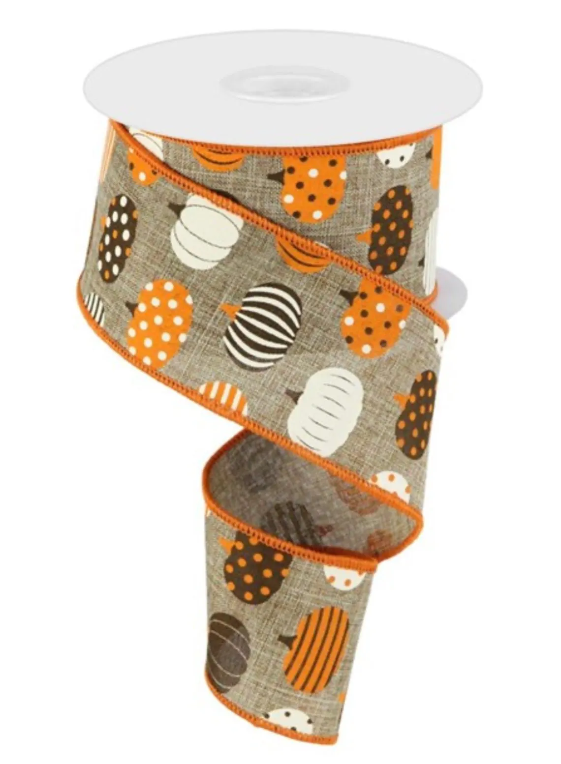 Brown and orange Pumpkins ribbon - 2.5” wired ribbon